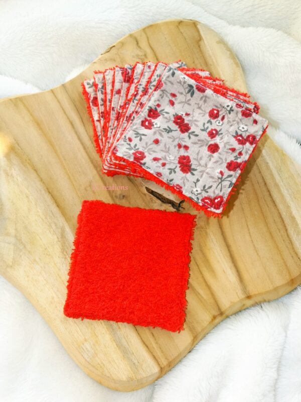 Lingettes lavables fleuris rouge