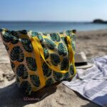 Sac de plage Monstera vert et jaune
