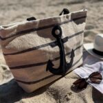 Sac de plage rayé gris