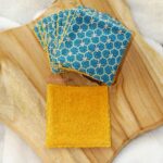 Lingettes lavables bleu et doré éponge jaune