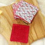 Lingettes lavables géo rose et blanc et fuchsia