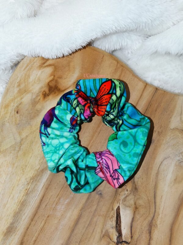 Chouchou velours vert motifs animaux